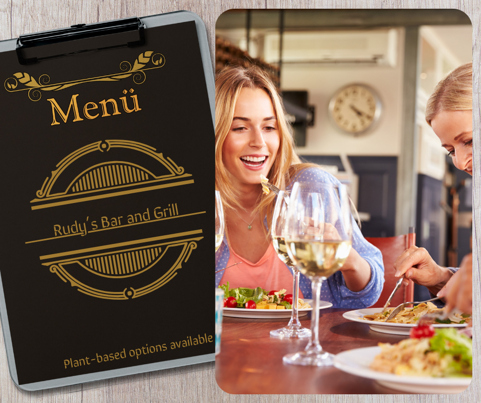 Consumers eat at a restaurant that offers plant-based options